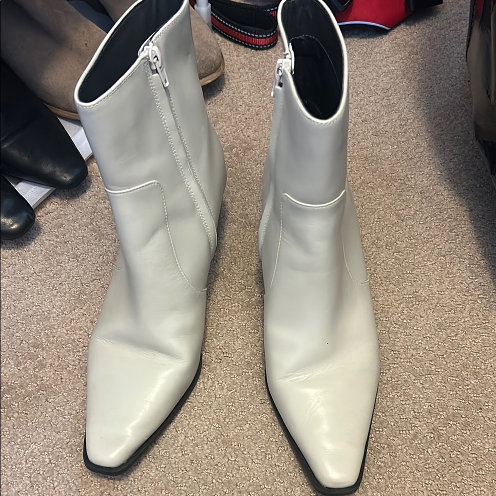 Franco Sarto White Ankle Booties Sleek Leather Design